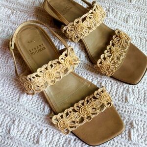Stuart Weitzman Beige Sandals with Woven Floral Design